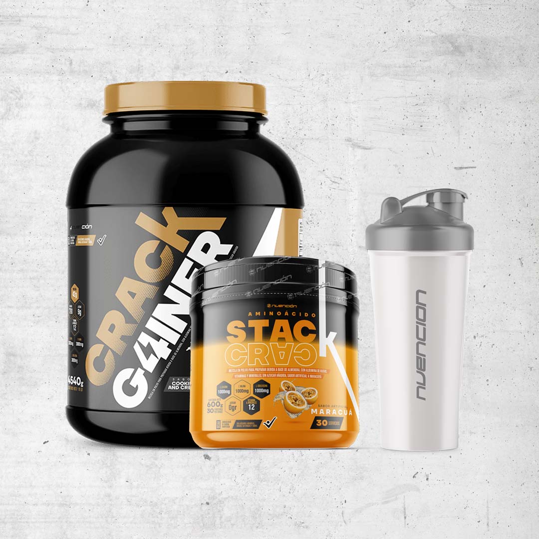 Proteína Crack Gainer + Aminoácido Stack Crack + Shaker Mezclador